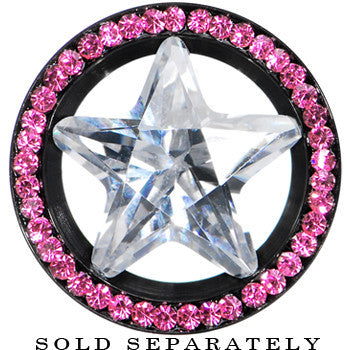 5/8 Black Pink Titanium Star CZ Screw Fit Tunnel