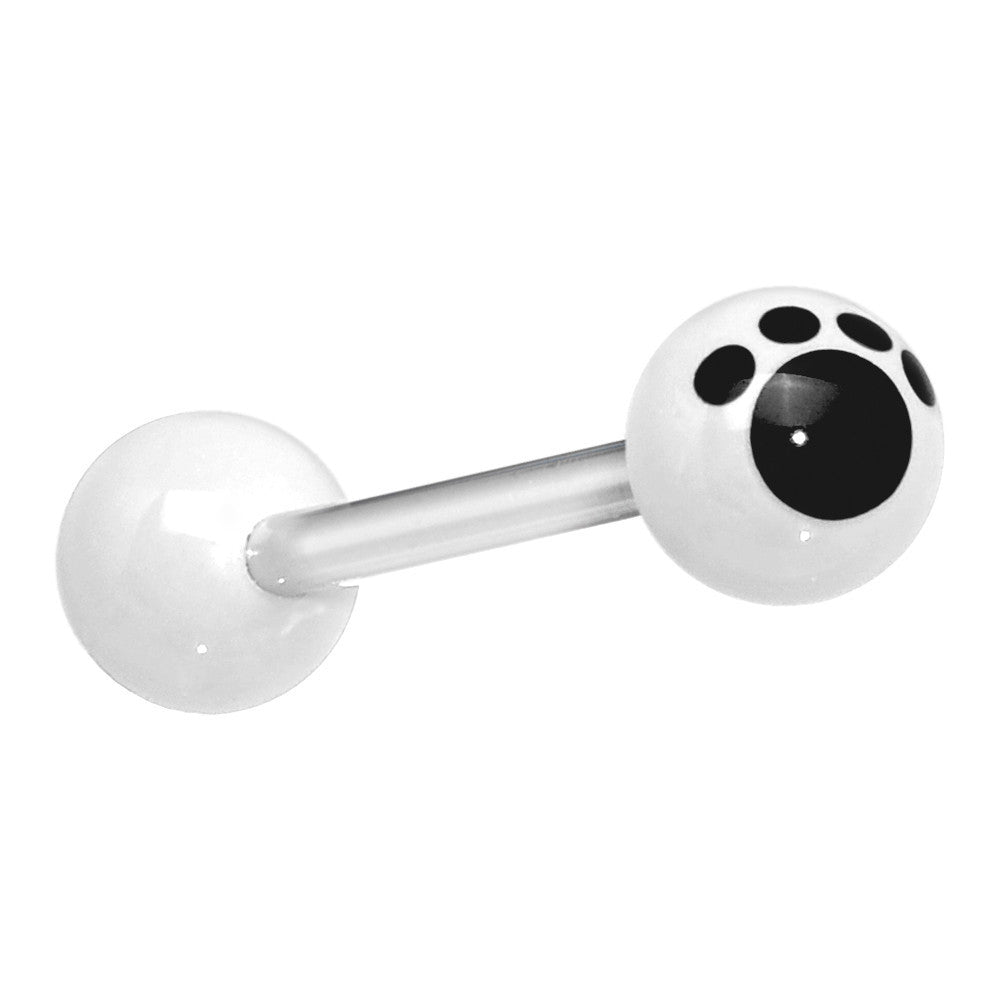 White Black Animal Paw Print Barbell Tongue Ring