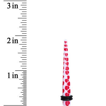 2G White Red Heart Acrylic Ear Taper
