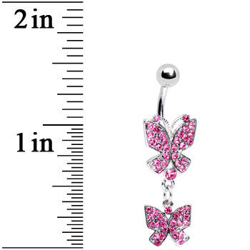 Pink Gem Dual Butterfly Belly Ring