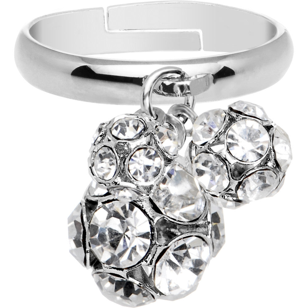 Clear Gem Cluster Dangle Adjustable Ring