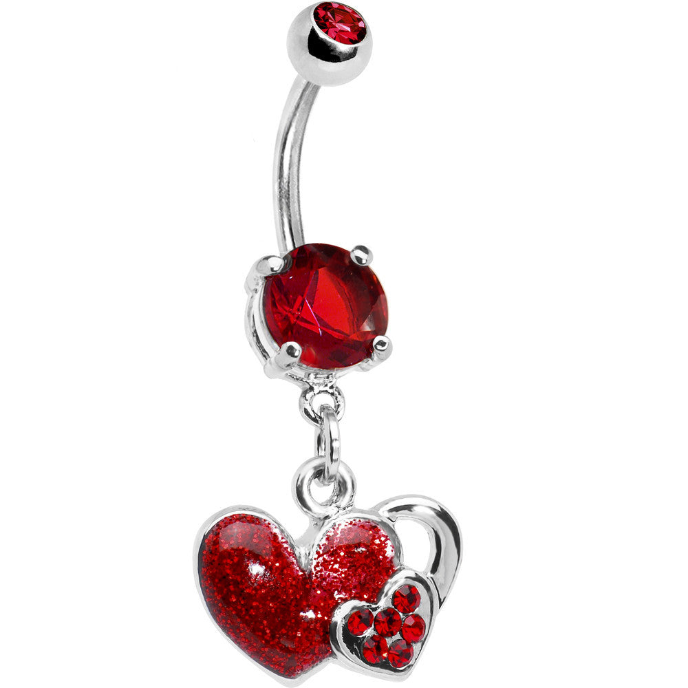Ruby Red Gem Falling For You Heart Belly Ring