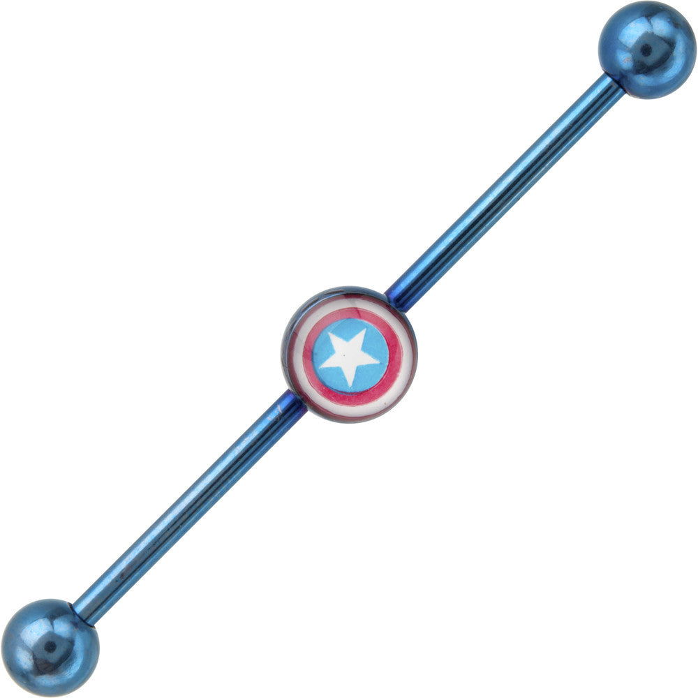 Licensed Blue Anodized Captain America Logo Industrial Barbell 37mm