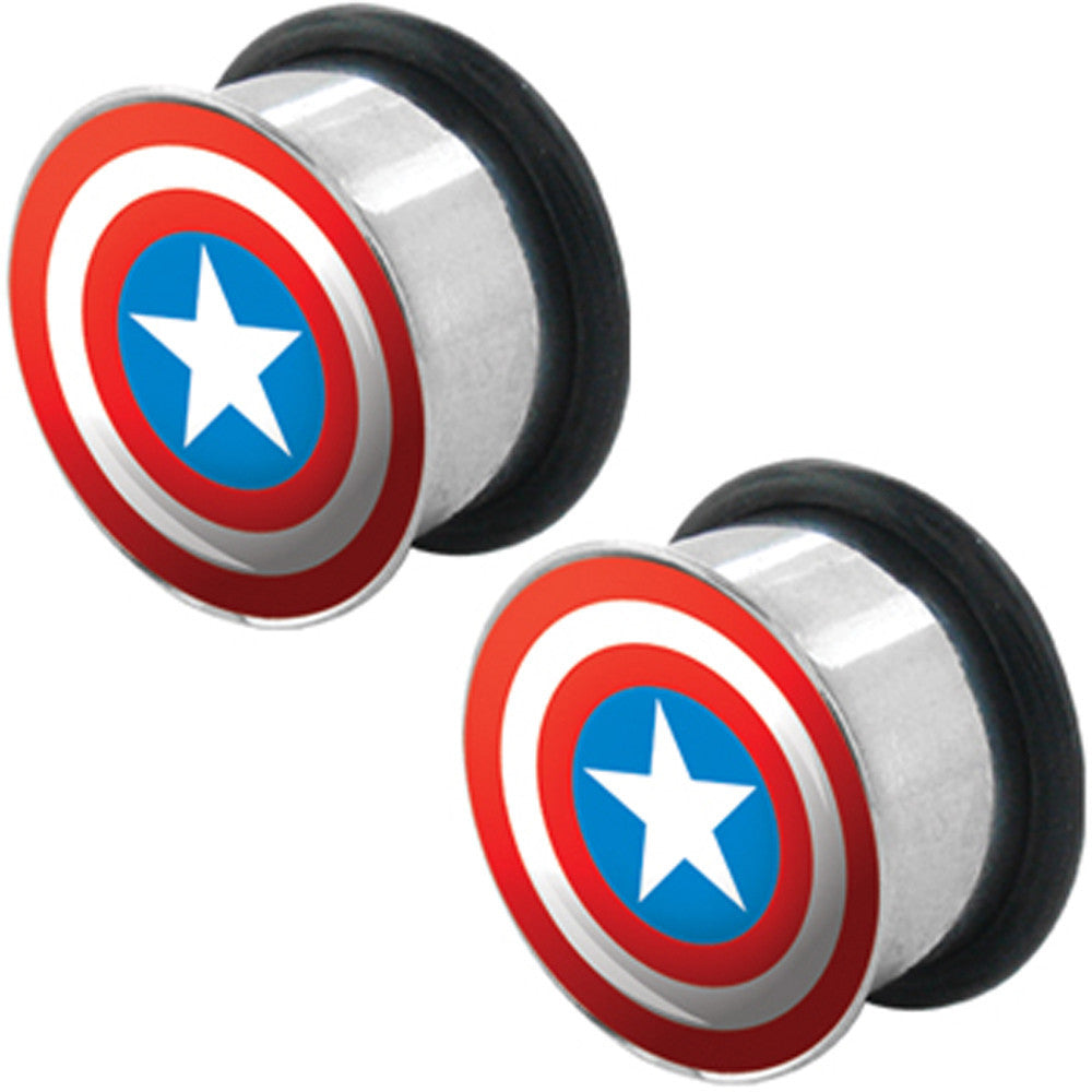 7/8 Captain America Steel Tunnel Plugs Set