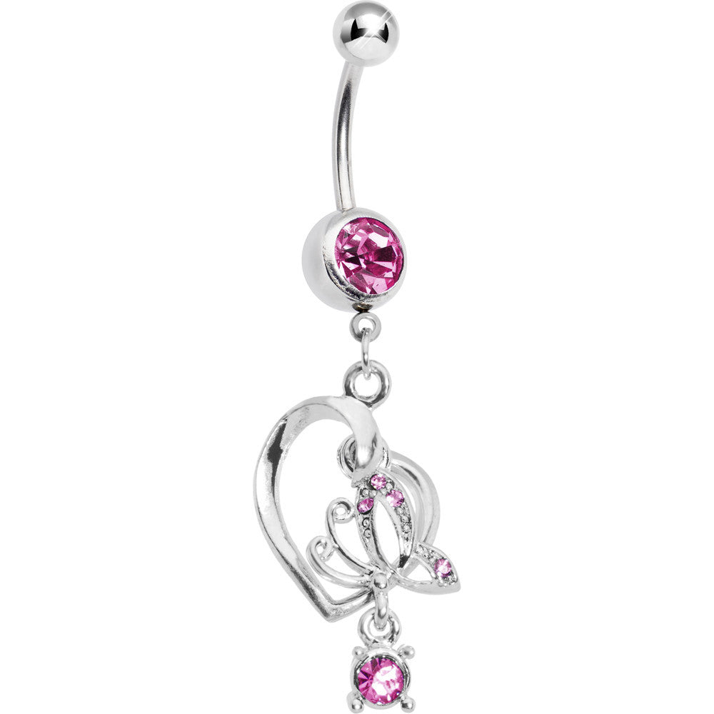 Pink Gem Love of Butterfly Belly Ring