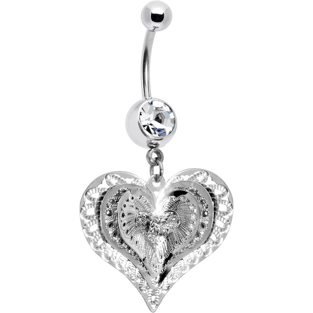 Clear Gem Love at First Sight Heart Belly Ring