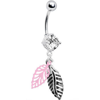 Crystalline Gem Falling Leaf Dangle Belly Ring