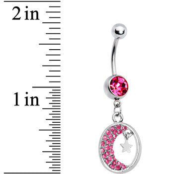 Pink Gem Celestial Crescent Moon Belly Ring