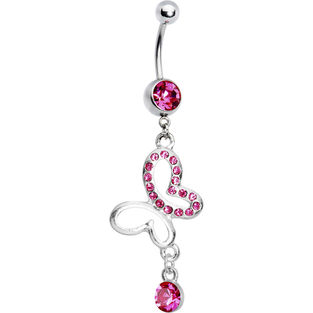 Pink Gem Hollow Butterfly Belly Ring