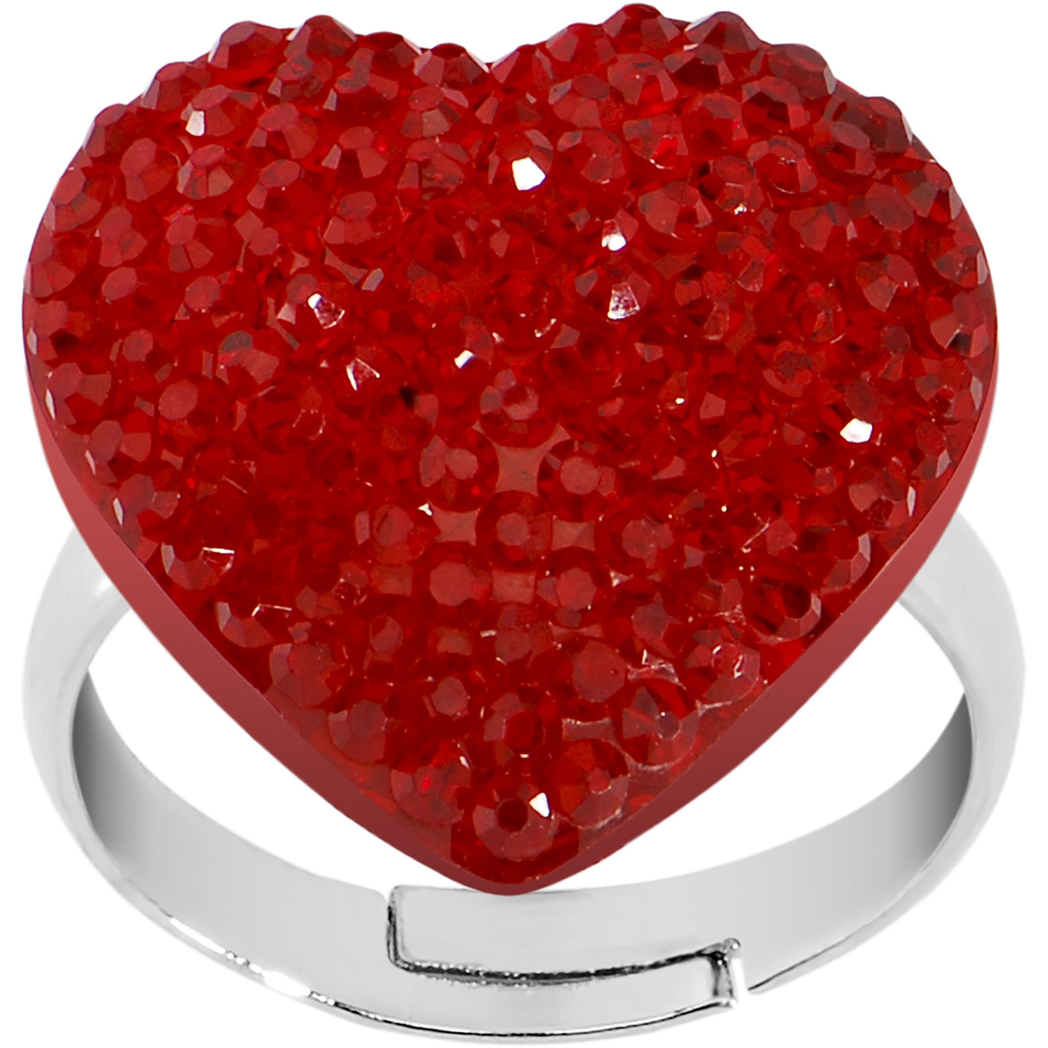Red Sparkler Heart Adjustable Ring