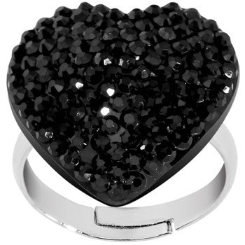 Black Sparkler Heart Adjustable Ring