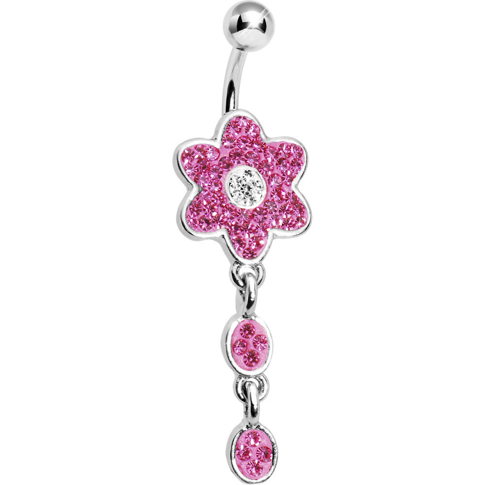Pink CZ Flower Drop Belly Ring