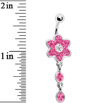 Pink CZ Flower Drop Belly Ring