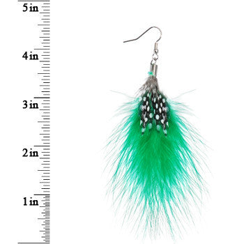 Green White Polka Dot Feather Earrings