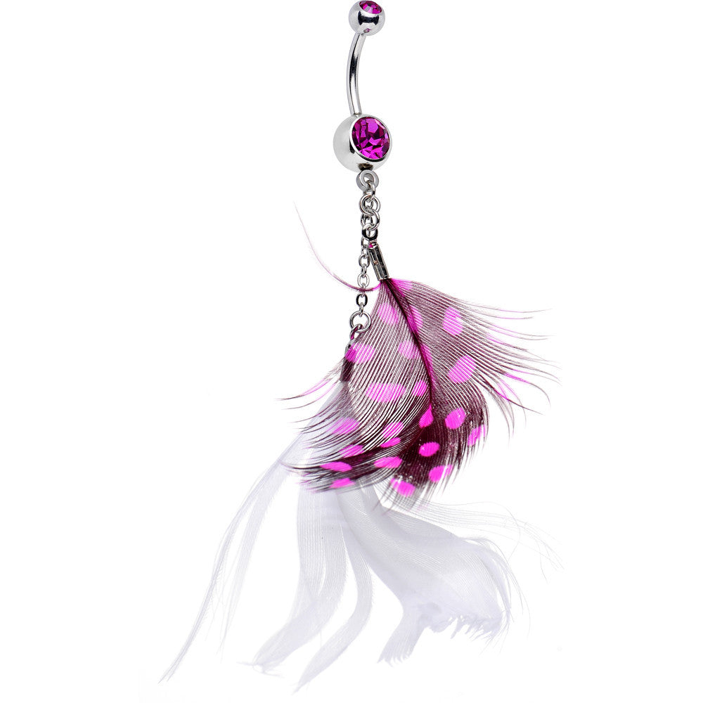 Modest Fuchsia Passion Polka Dot Feather Belly Ring