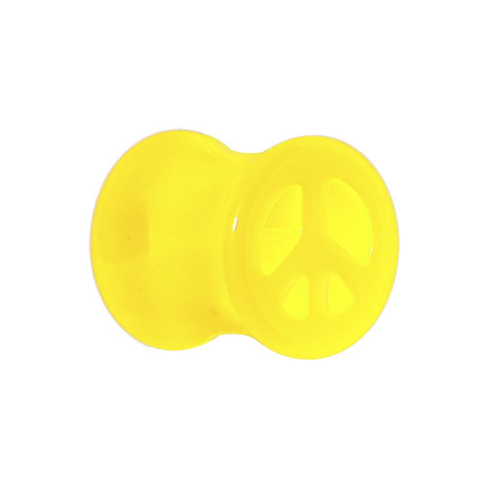 Acrylic Neon Yellow Peace Sign Tunnel Plug 2G to 20mm