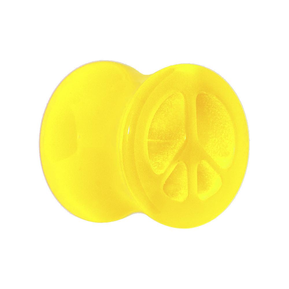 Acrylic Neon Yellow Peace Sign Tunnel Plug 2 Gauge to 20mm