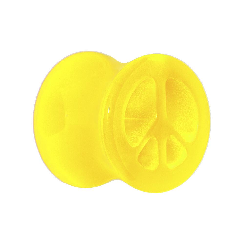 Acrylic Neon Yellow Peace Sign Tunnel Plug 2G to 20mm