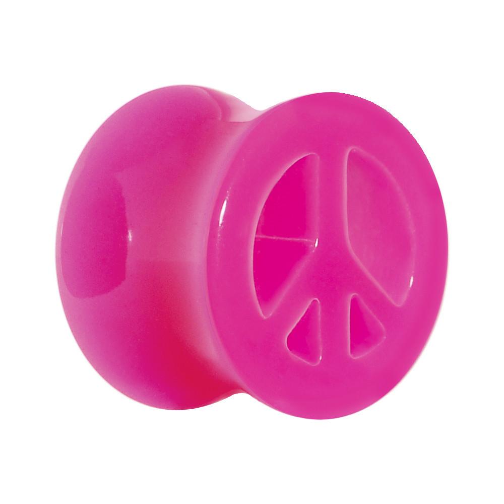 Acrylic Neon Pink Peace Sign Tunnel Plug 2 Gauge to 20mm