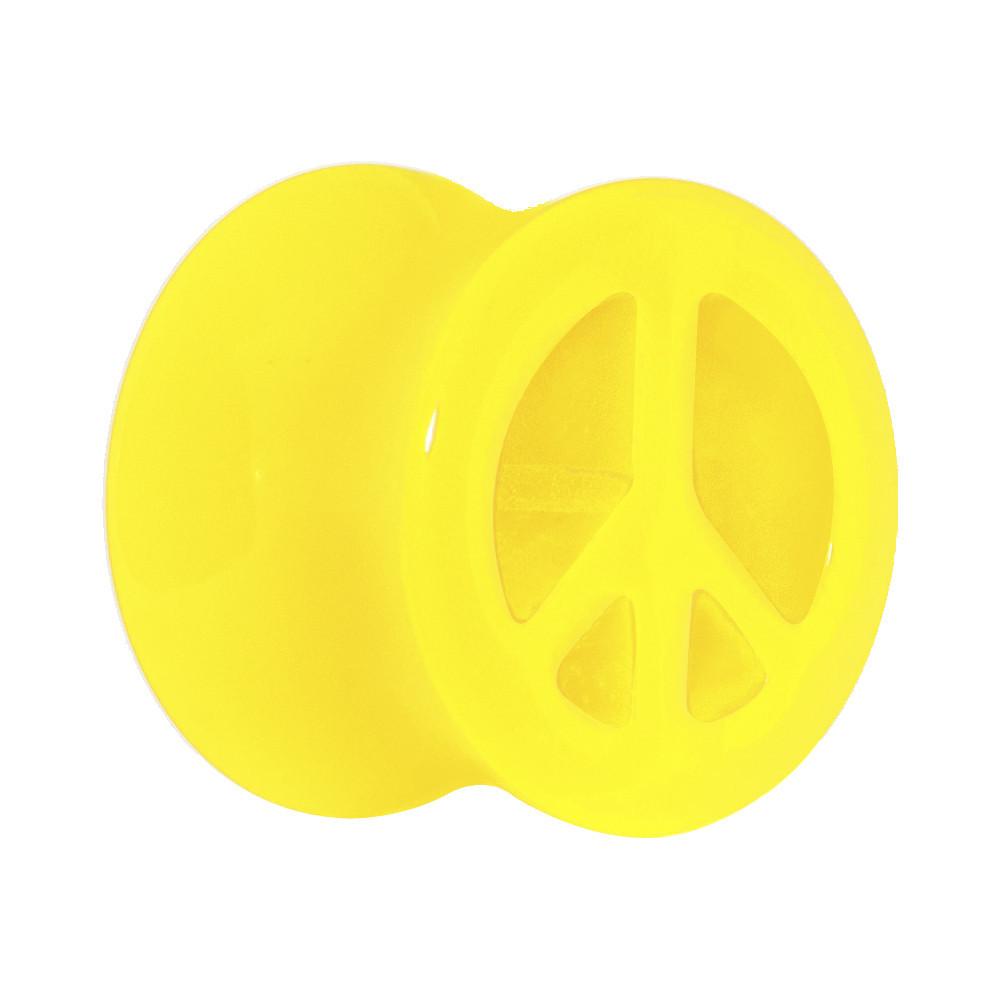 Acrylic Neon Yellow Peace Sign Tunnel Plug 2G to 20mm