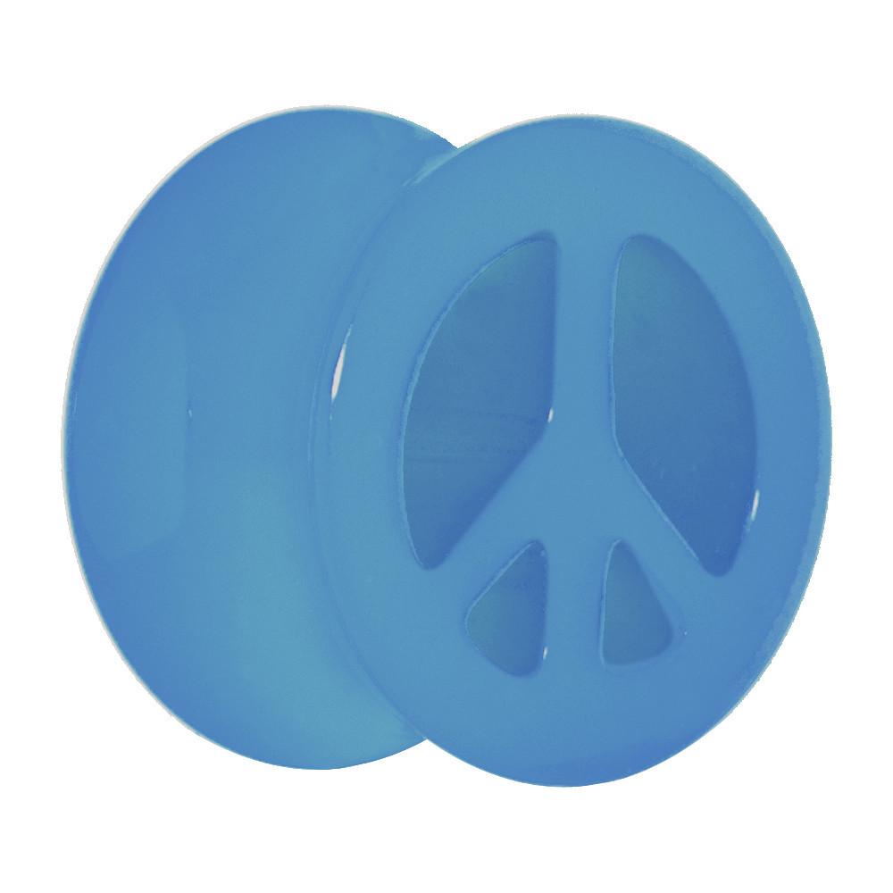 Acrylic Neon Blue Peace Sign Tunnel Plug 2G to 20mm