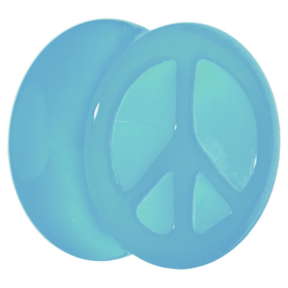 Acrylic Neon Blue Peace Sign Tunnel Plug 2G to 20mm