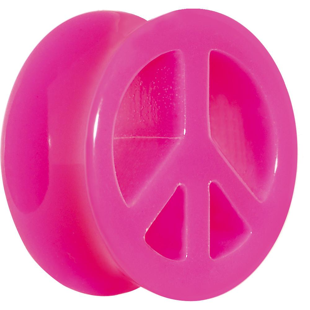 Acrylic Neon Pink Peace Sign Tunnel Plug 2 Gauge to 20mm