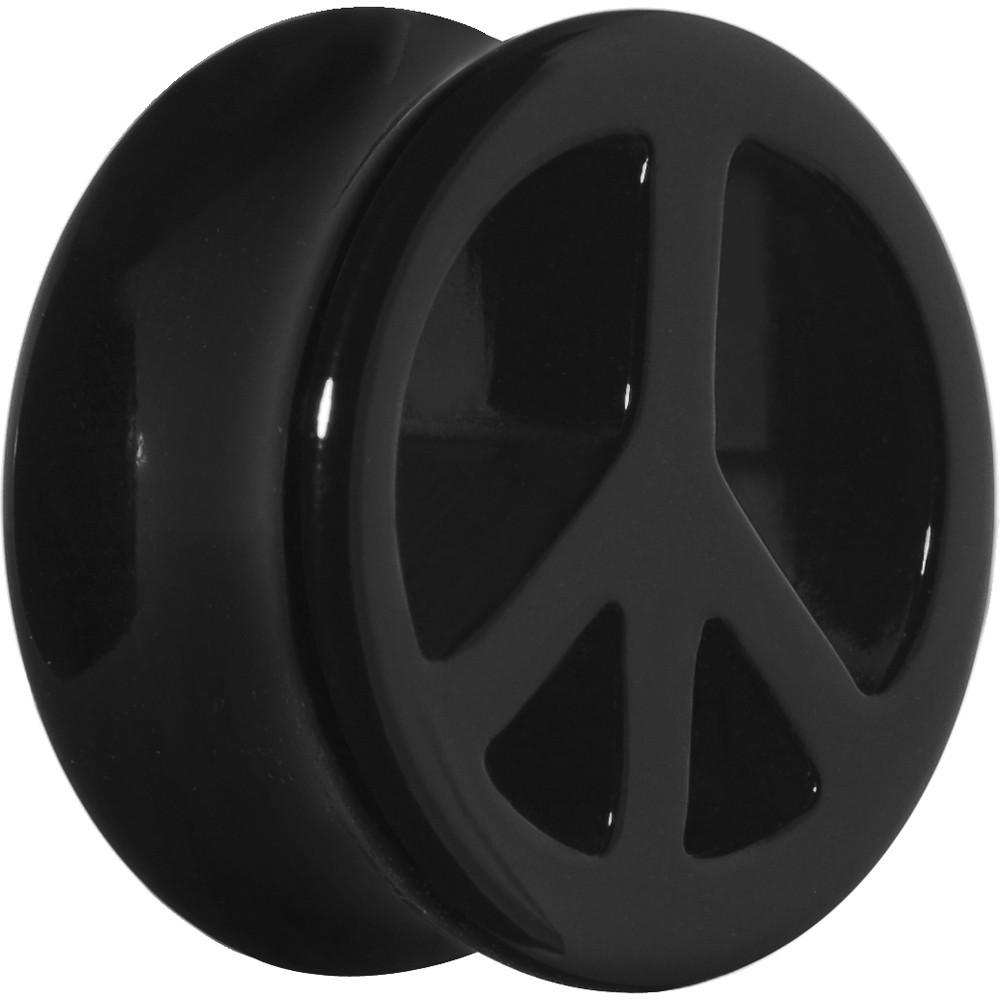 Acrylic Black Peace Sign Tunnel Plug 2 Gauge to 20mm