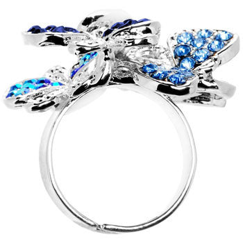Beautiful Jeweled Cluster Butterfly Adjustable Ring