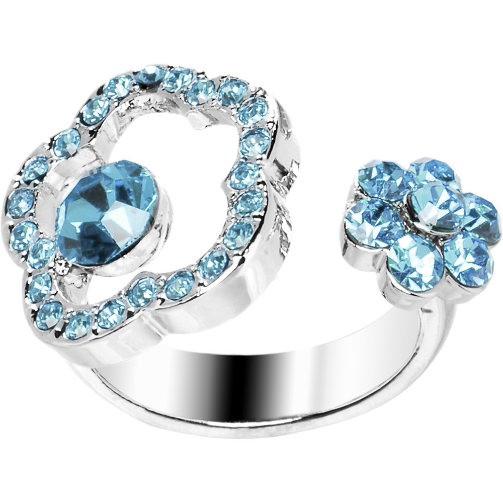 Aqua Jeweled Flower Adjustable Ring
