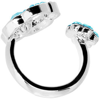Aqua Jeweled Flower Adjustable Ring