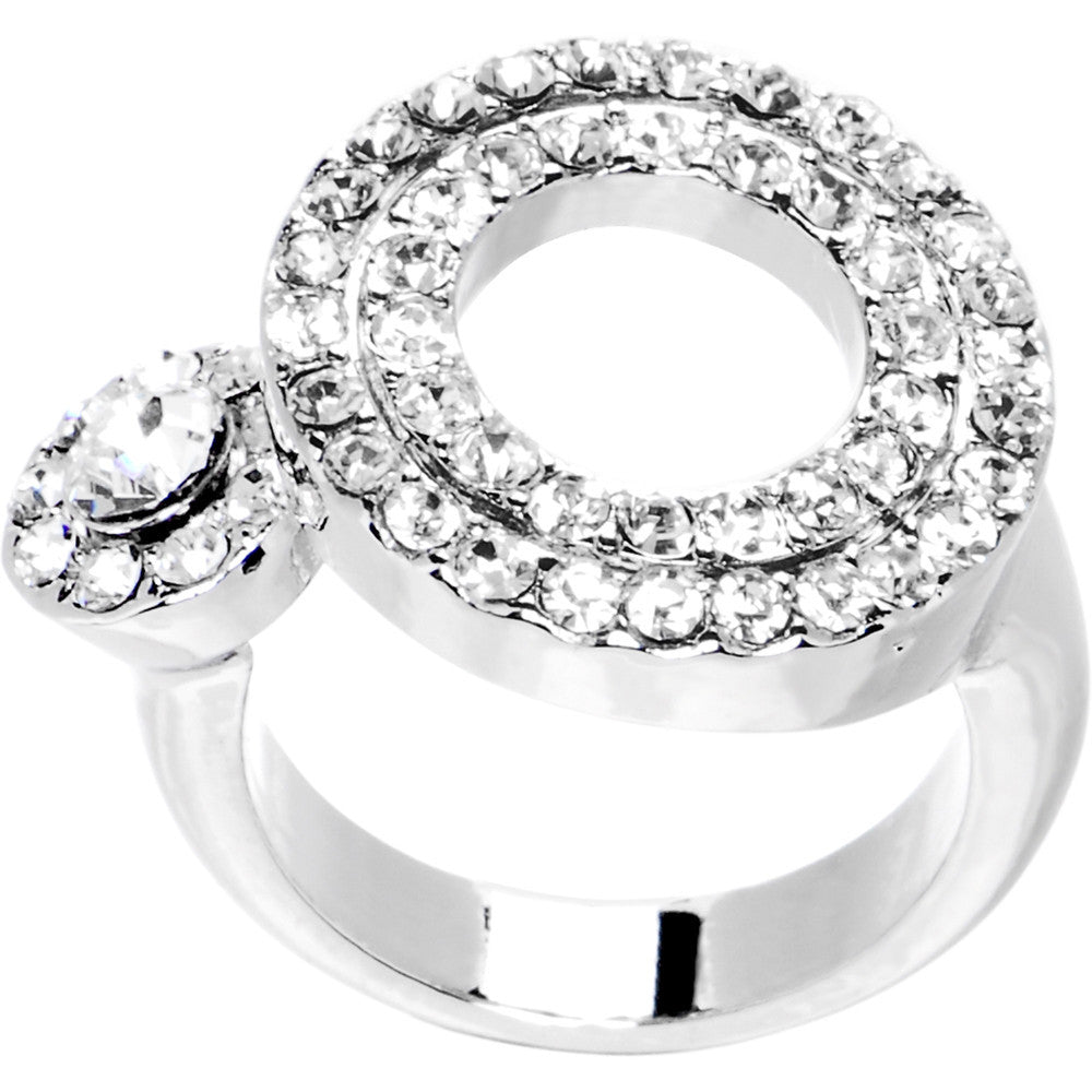 Clear Jeweled Circular Adjustable Ring