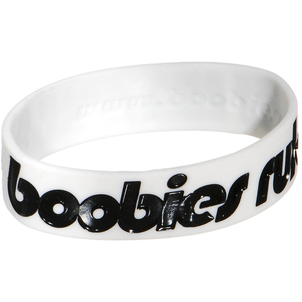 Black White Green Boobies Rule Awareness for Breast Cancer Bracelet