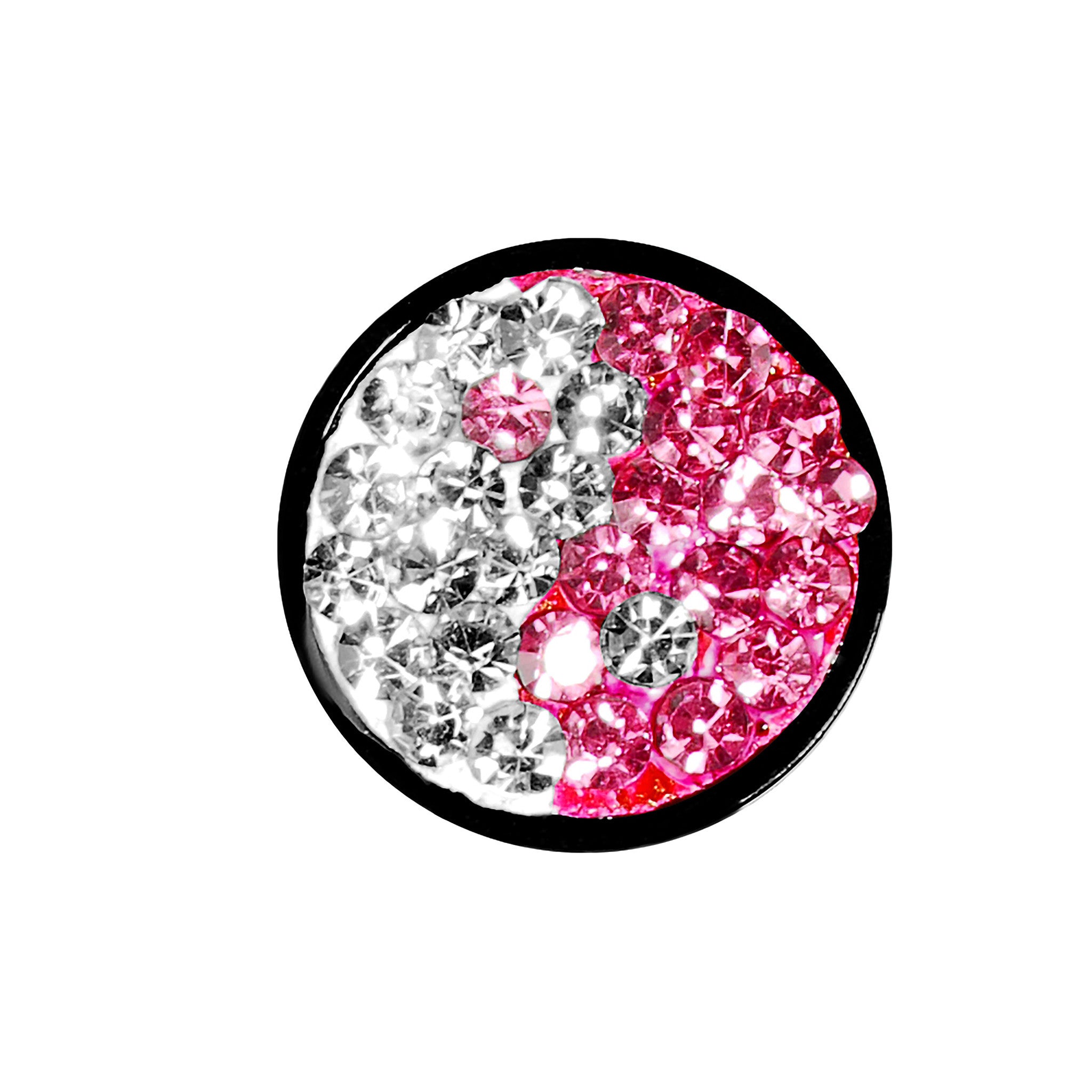 0 Gauge Pink Crystal Ferido Yin Yang Acrylic Screw Fit Tunnel