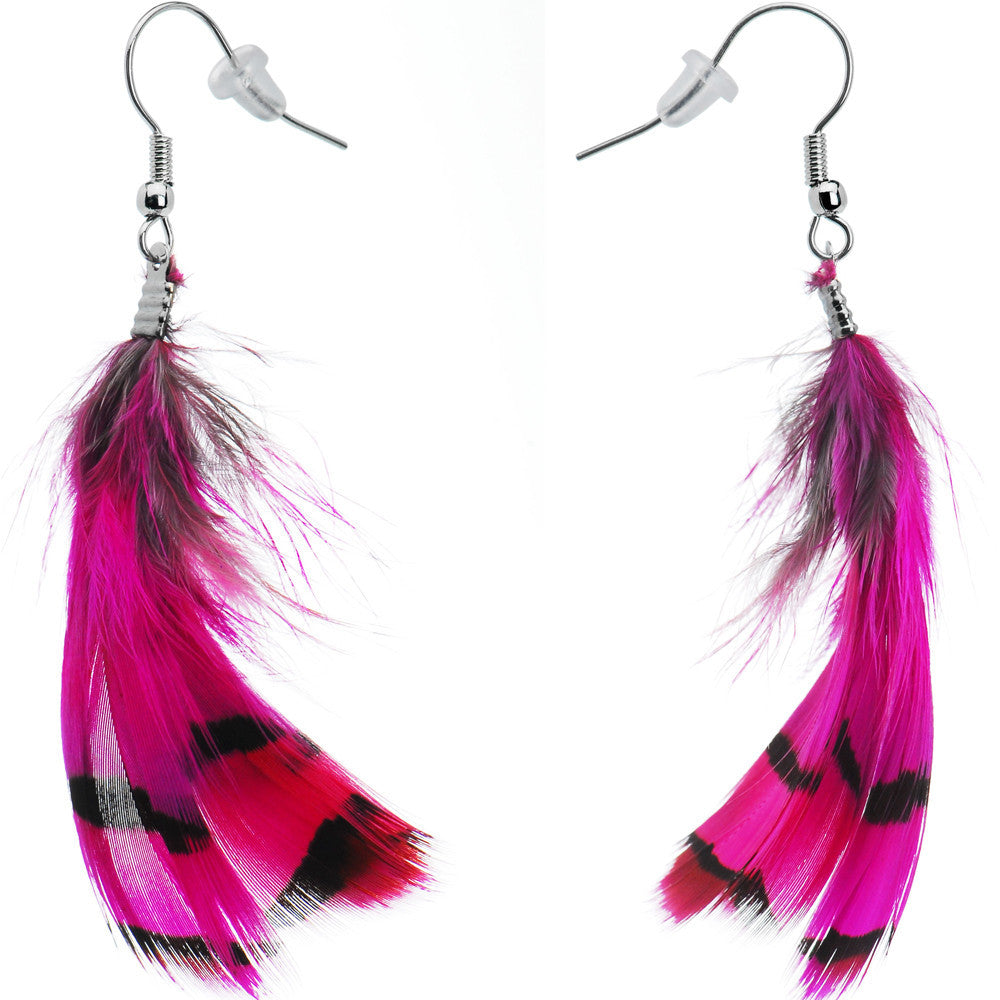 Fuchsia Femme Fatale Feather Earrings