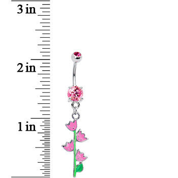 Pink Cubic Zirconia Tulips Flower Belly Ring