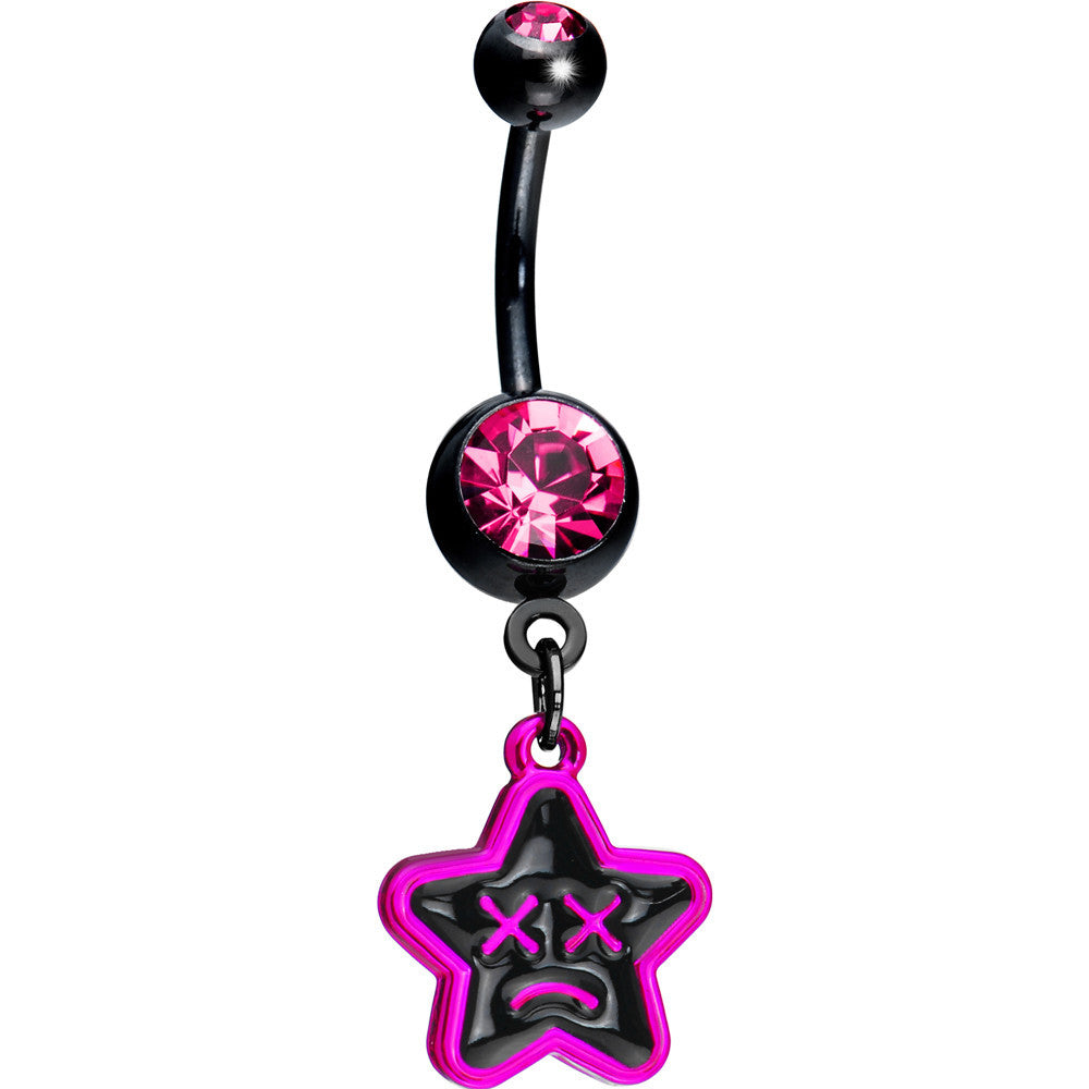 Pink Gem Unhappy Face Star Belly Ring