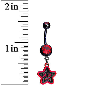 Red Gem Unhappy Face Star Belly Ring