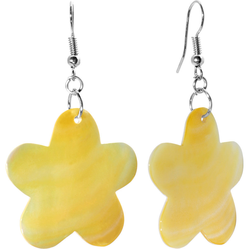 Yellow Mother of Pearl Flower Earrings