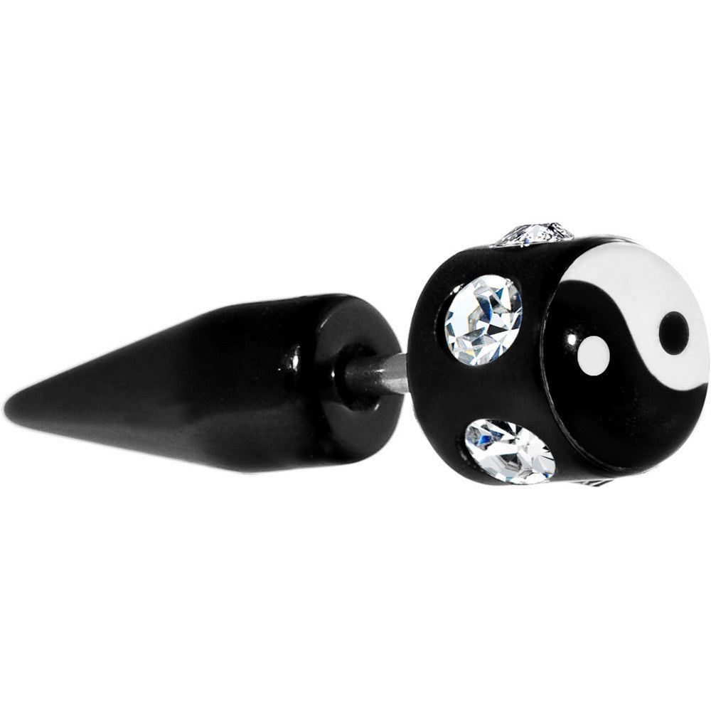 Black White Yin Yang Gem Fake Taper Ear Plug