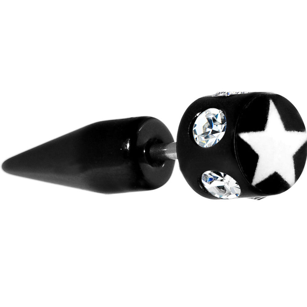 Black White Star Gem Fake Taper Ear Plug