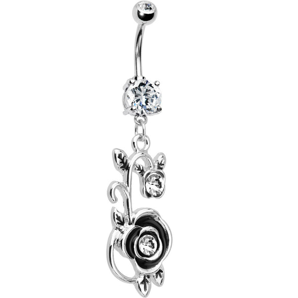 Clear CZ Rose Flower Bud Dangle Belly Ring