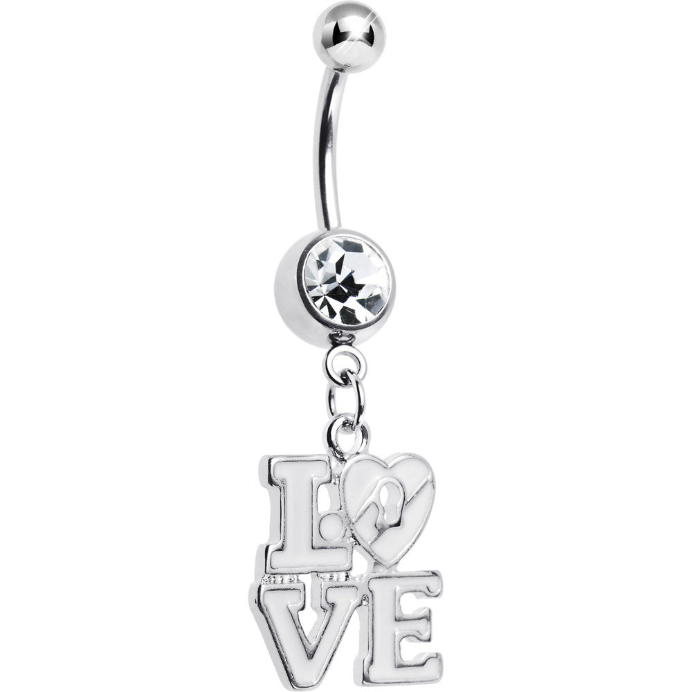 Clear Gem Dangling Love Belly Ring