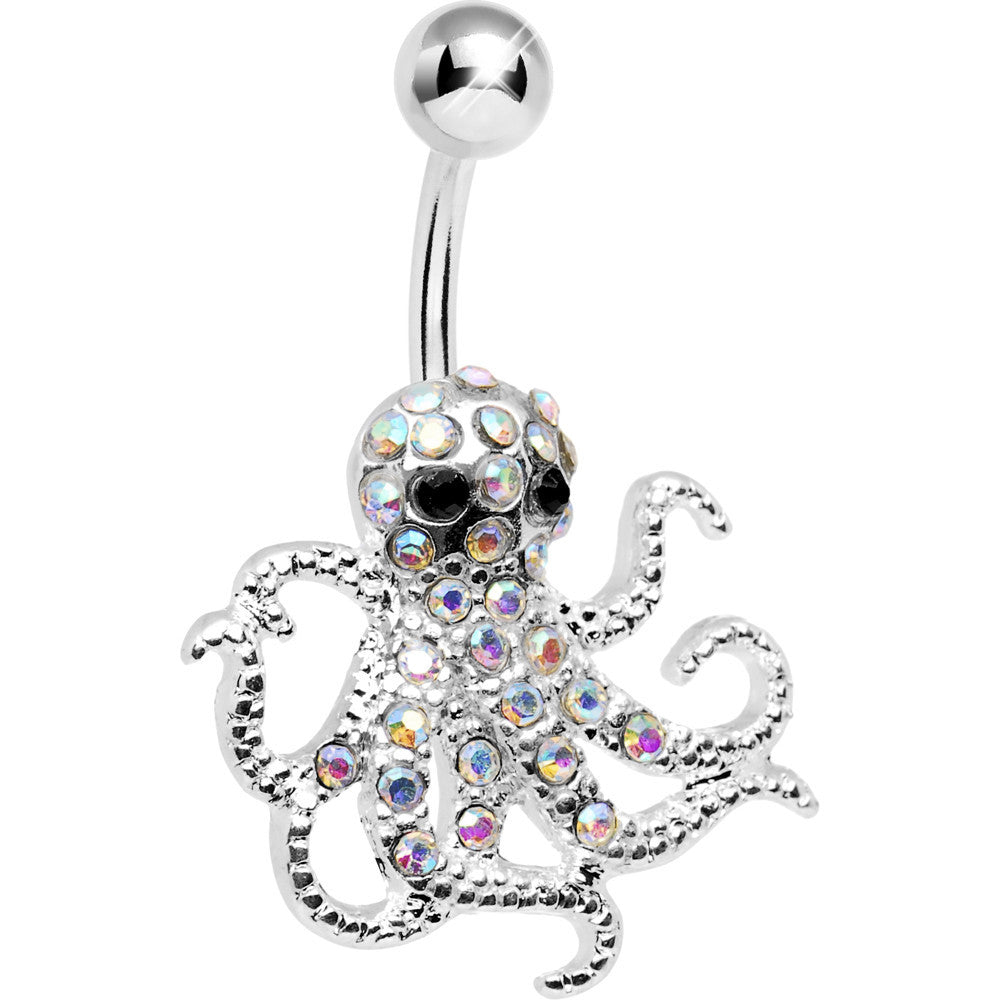 Aurora Gem Encrusted Floating Octopus Belly Button Ring