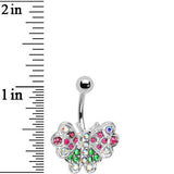 Multi Gem Colorful Butterfly Belly Ring