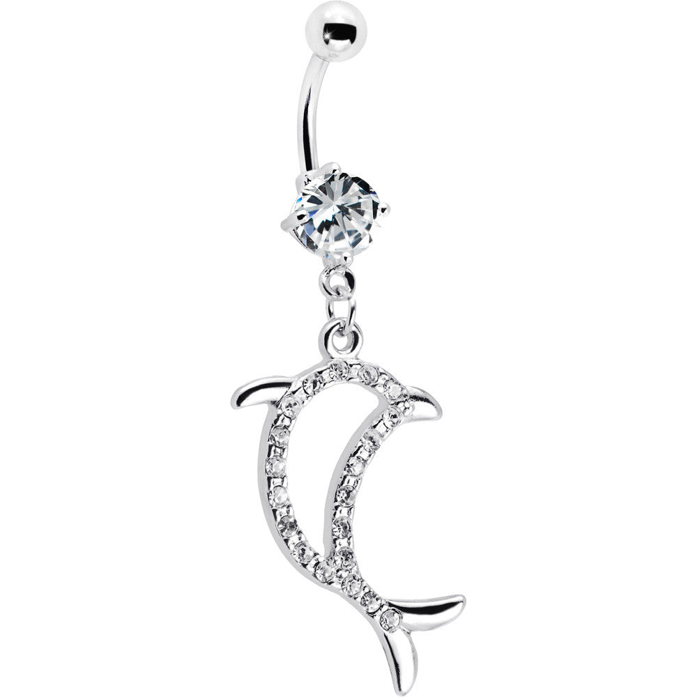 Crystalline Gem Hollow Dolphin Belly Ring