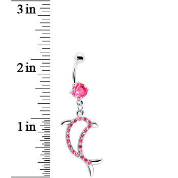 Pink Gem Hollow Dolphin Belly Ring