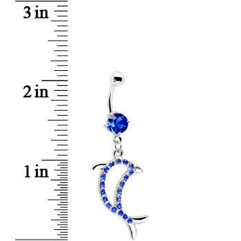 Blue Gem Hollow Dolphin Belly Ring
