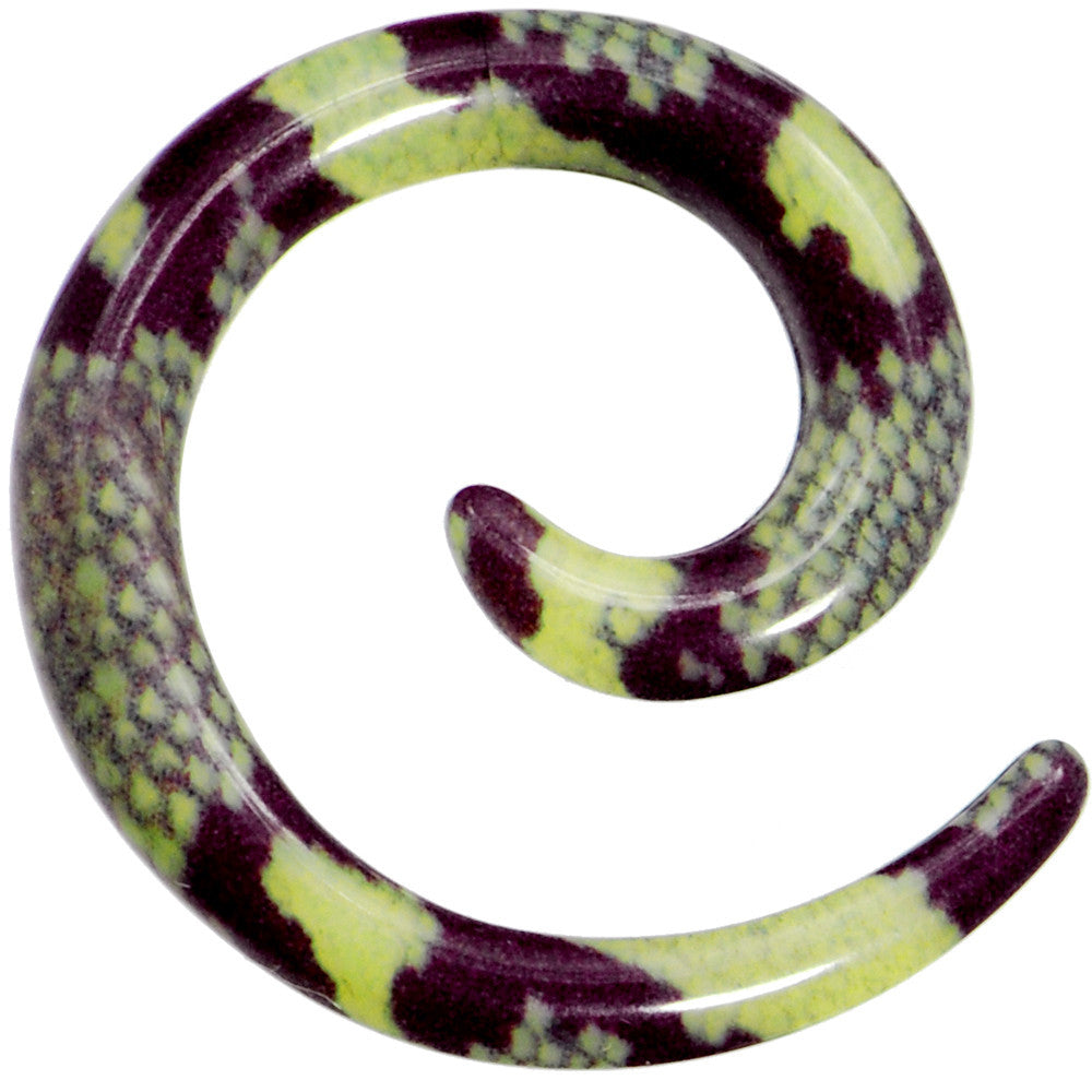 8 Gauge Green Snake Skin Acrylic Spiral Taper
