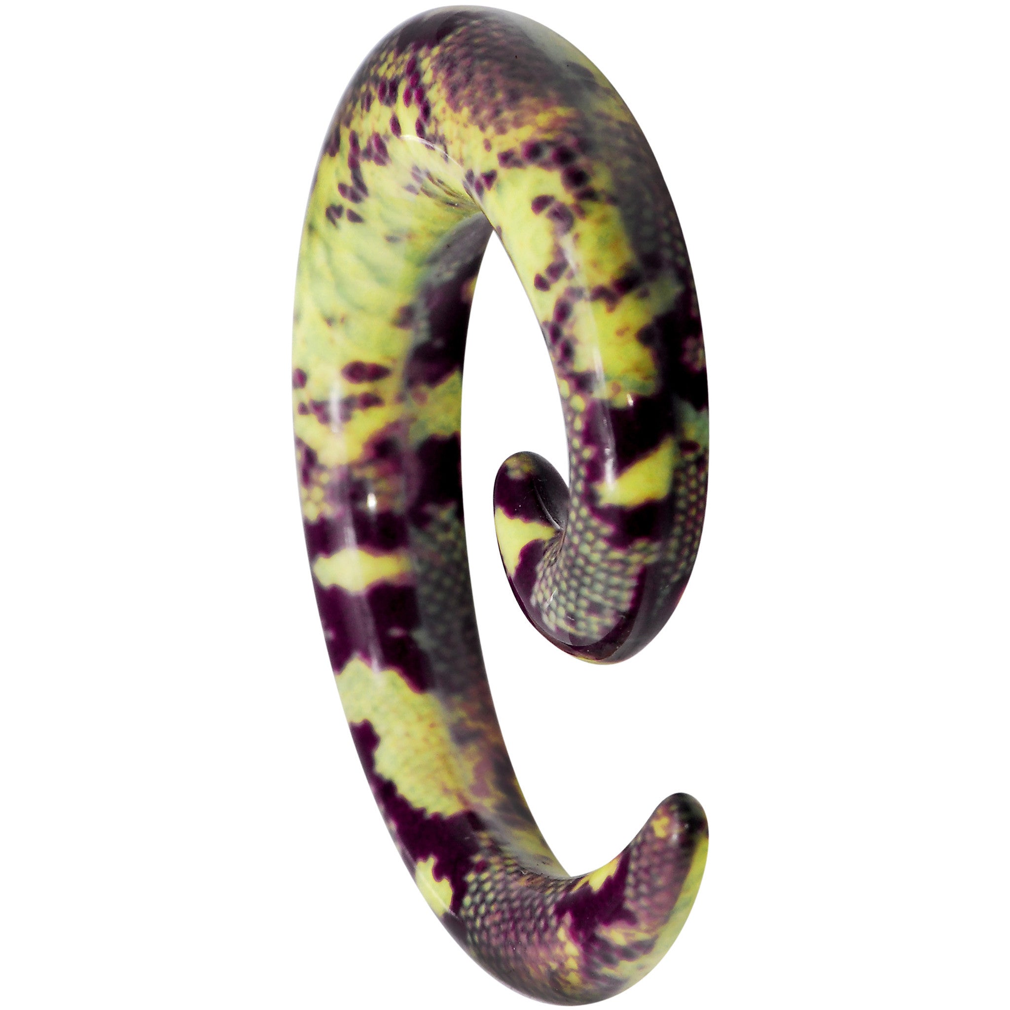 0 Gauge Green Snake Skin Acrylic Spiral Taper